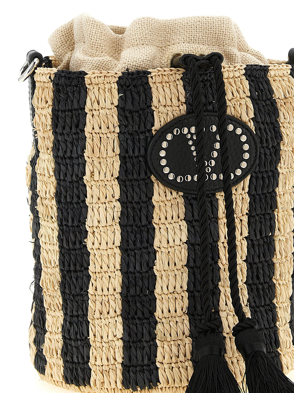 Valentino Garavani Black Straw Shoulder Bag