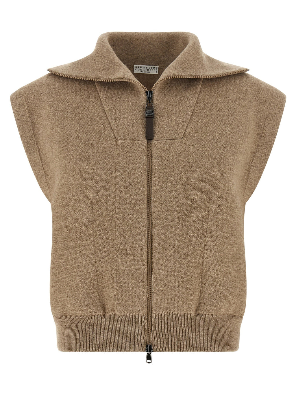 Brunello Cucinelli Beige Cashmere Sleeveless Jacket