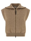 Brunello Cucinelli Beige Cashmere Sleeveless Jacket