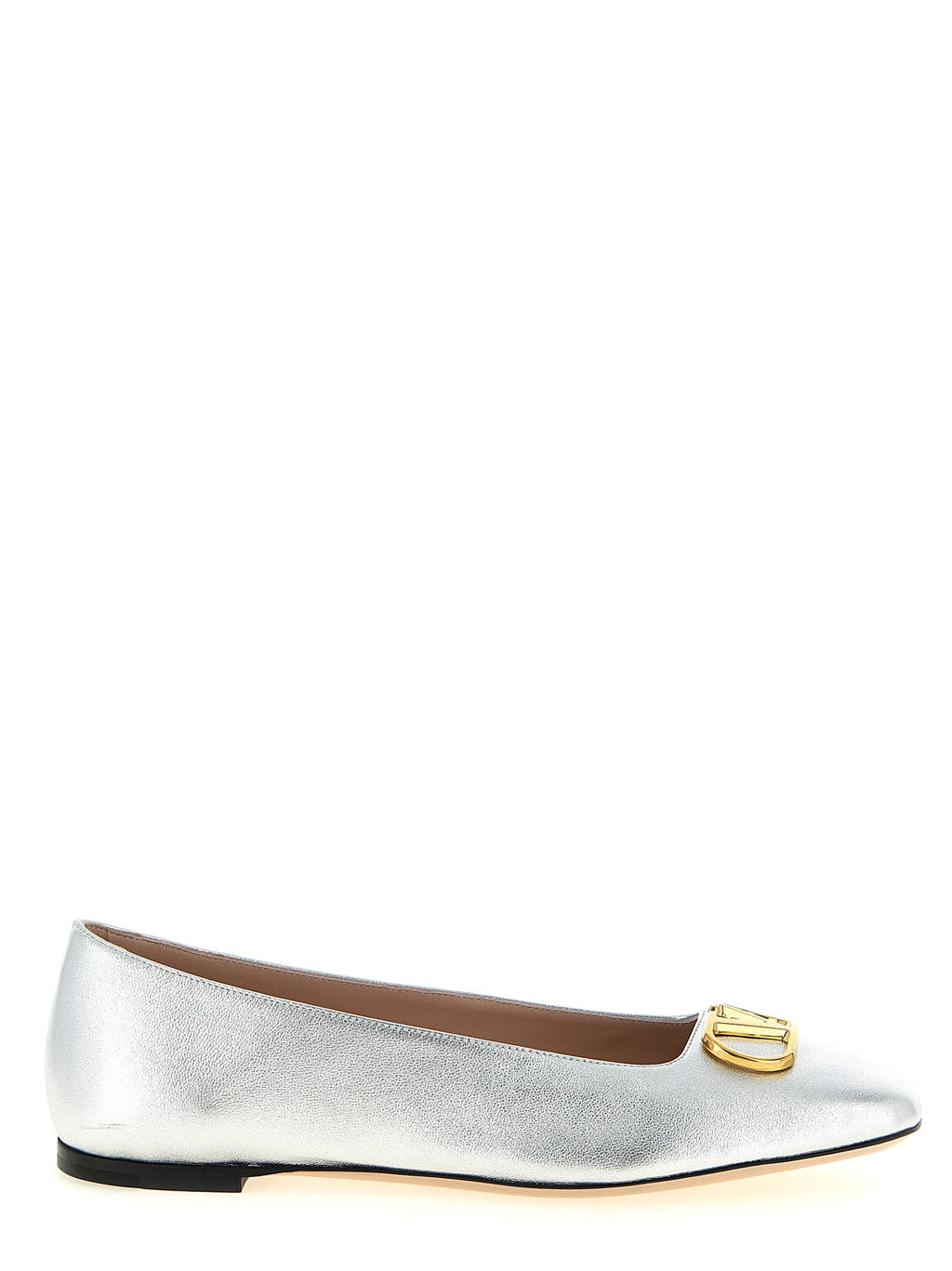 Valentino Garavani Silver Lamb Leather Ballet Flats