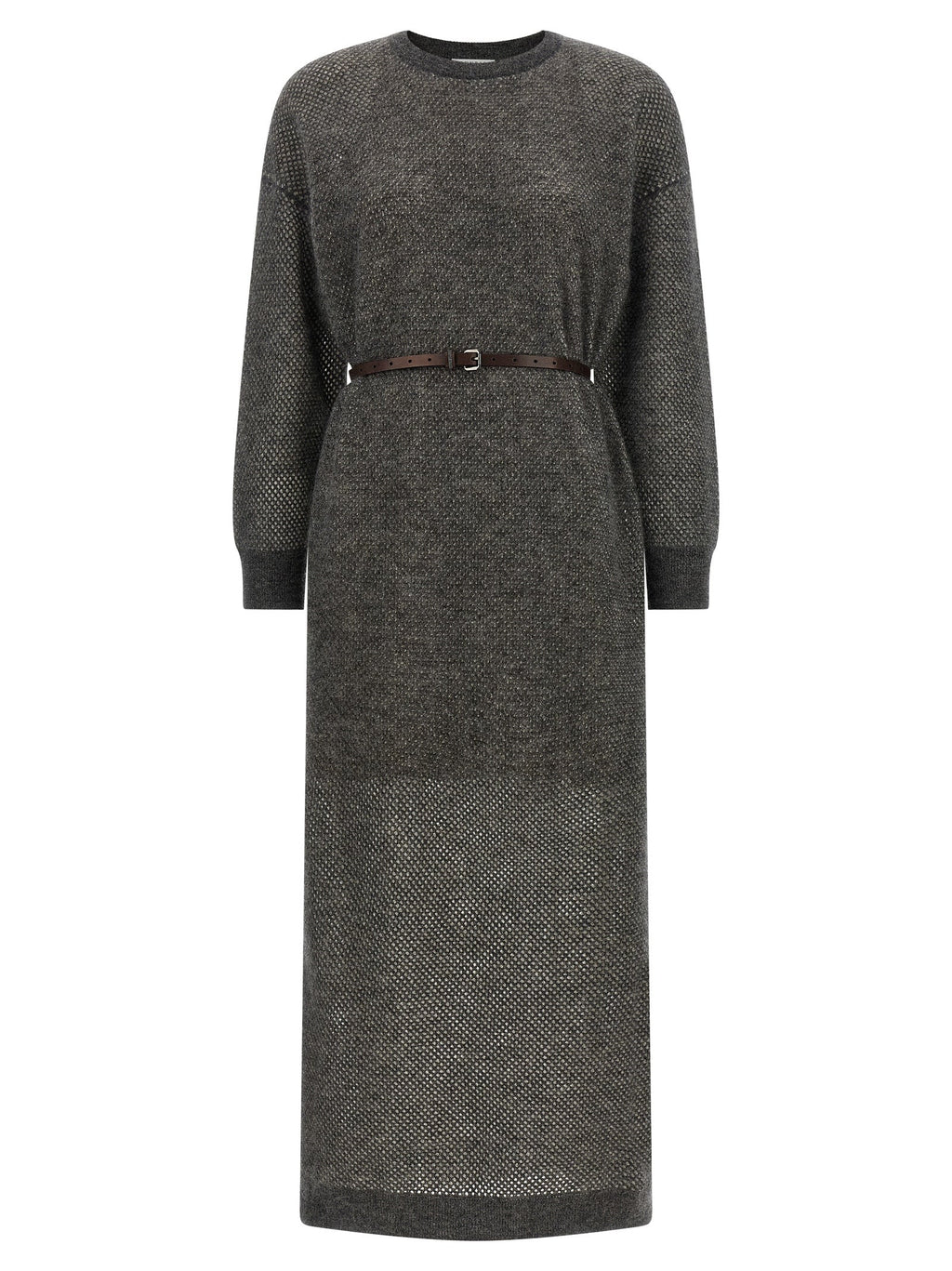 Brunello Cucinelli Gray Wool Midi Dress