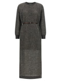 Brunello Cucinelli Gray Wool Midi Dress