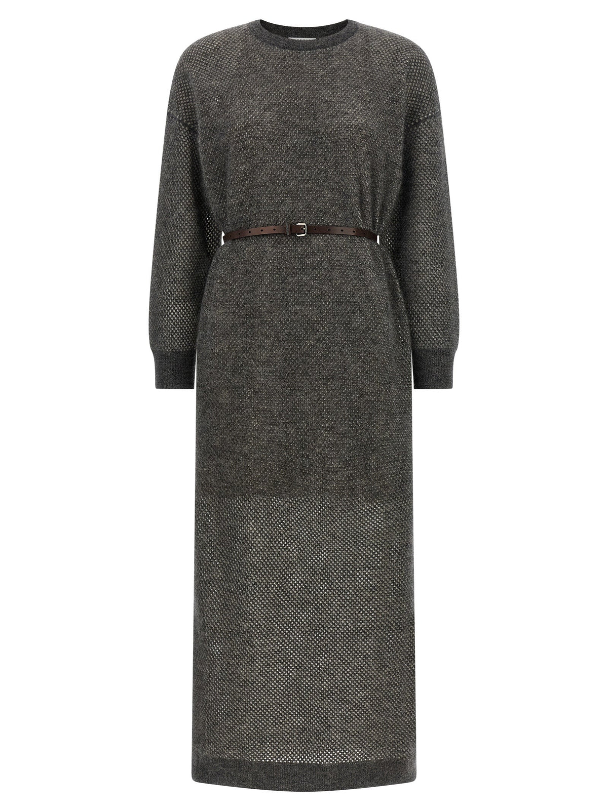 Brunello Cucinelli Gray Wool Midi Dress