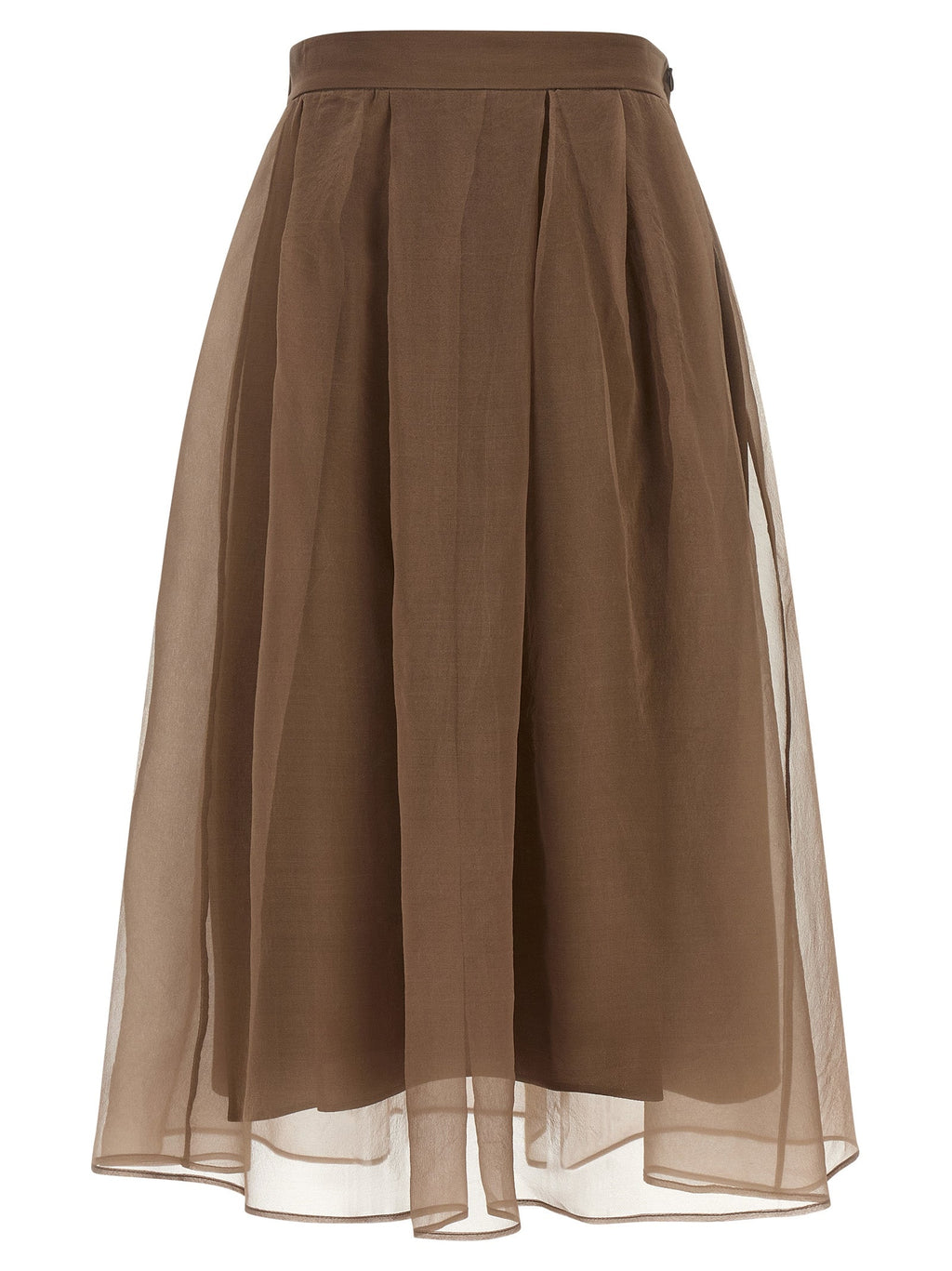 Brunello Cucinelli Brown Silk Midi Skirt
