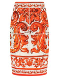 Dolce & Gabbana Orange Silk Midi Skirt