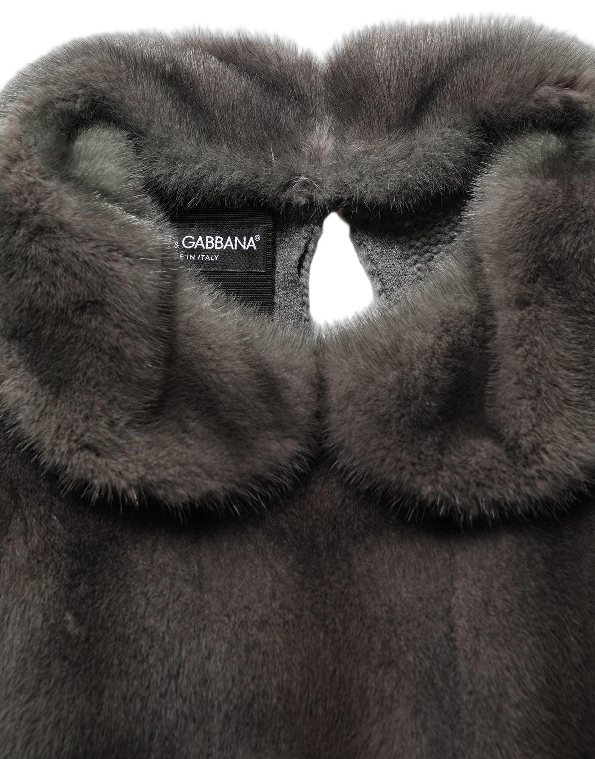 Dolce & Gabbana Dark Gray Mink Fur Round Collar Blouse Top