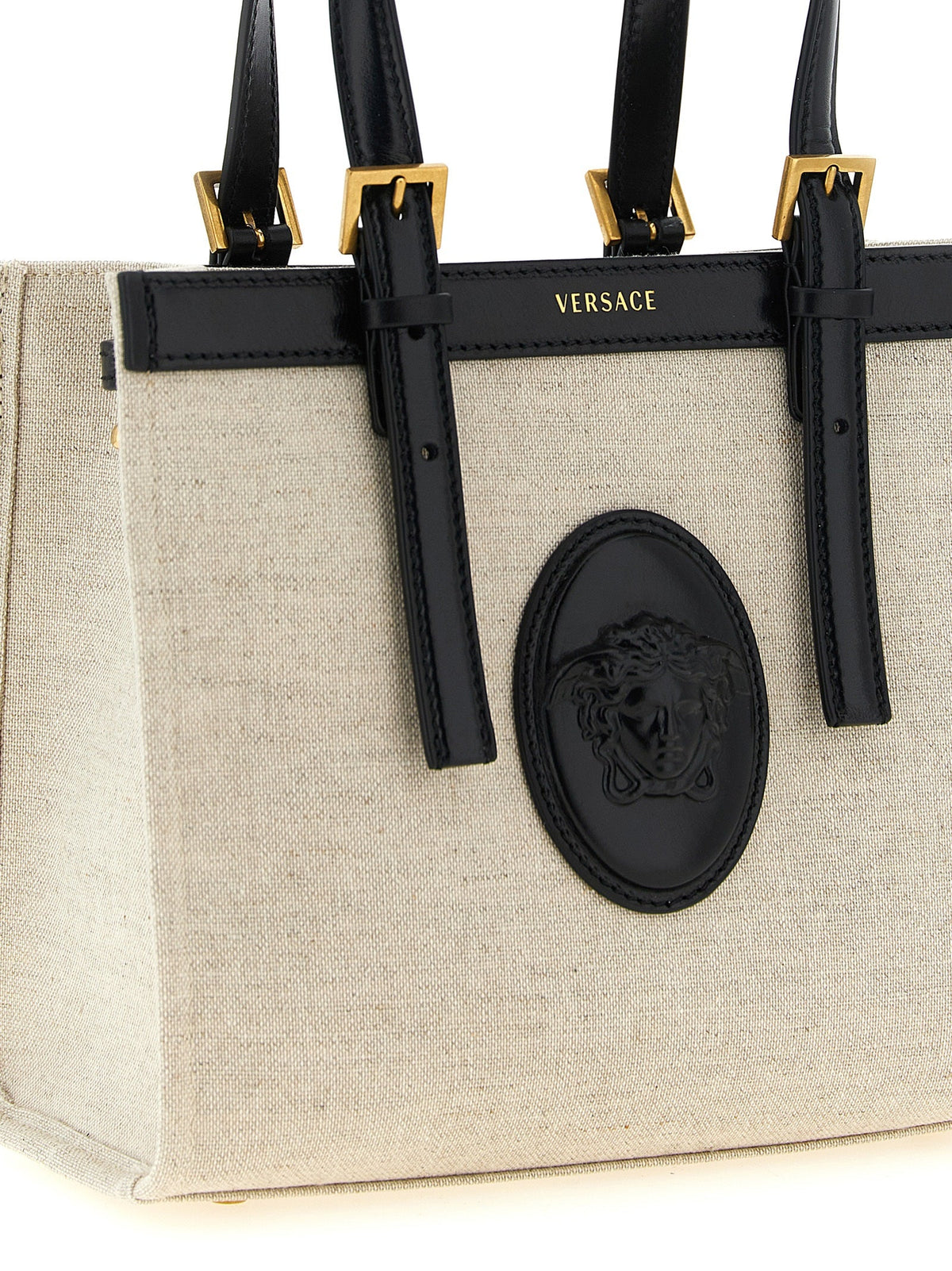 Versace Beige Linen Tote Bag
