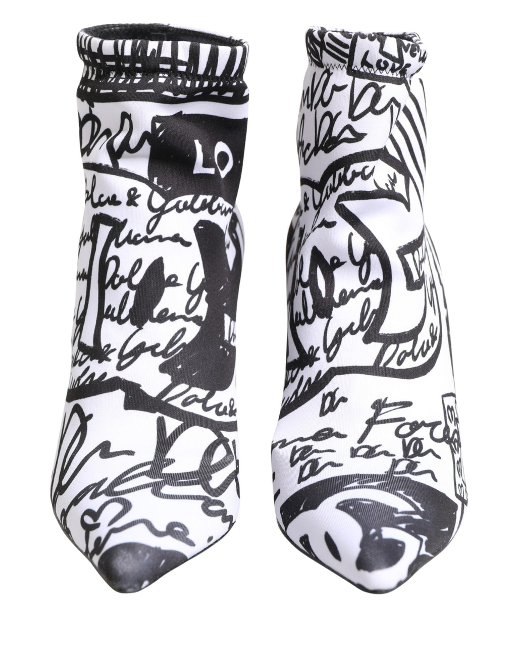 Dolce & Gabbana White Graffiti Stretch Ankle Boots Shoes