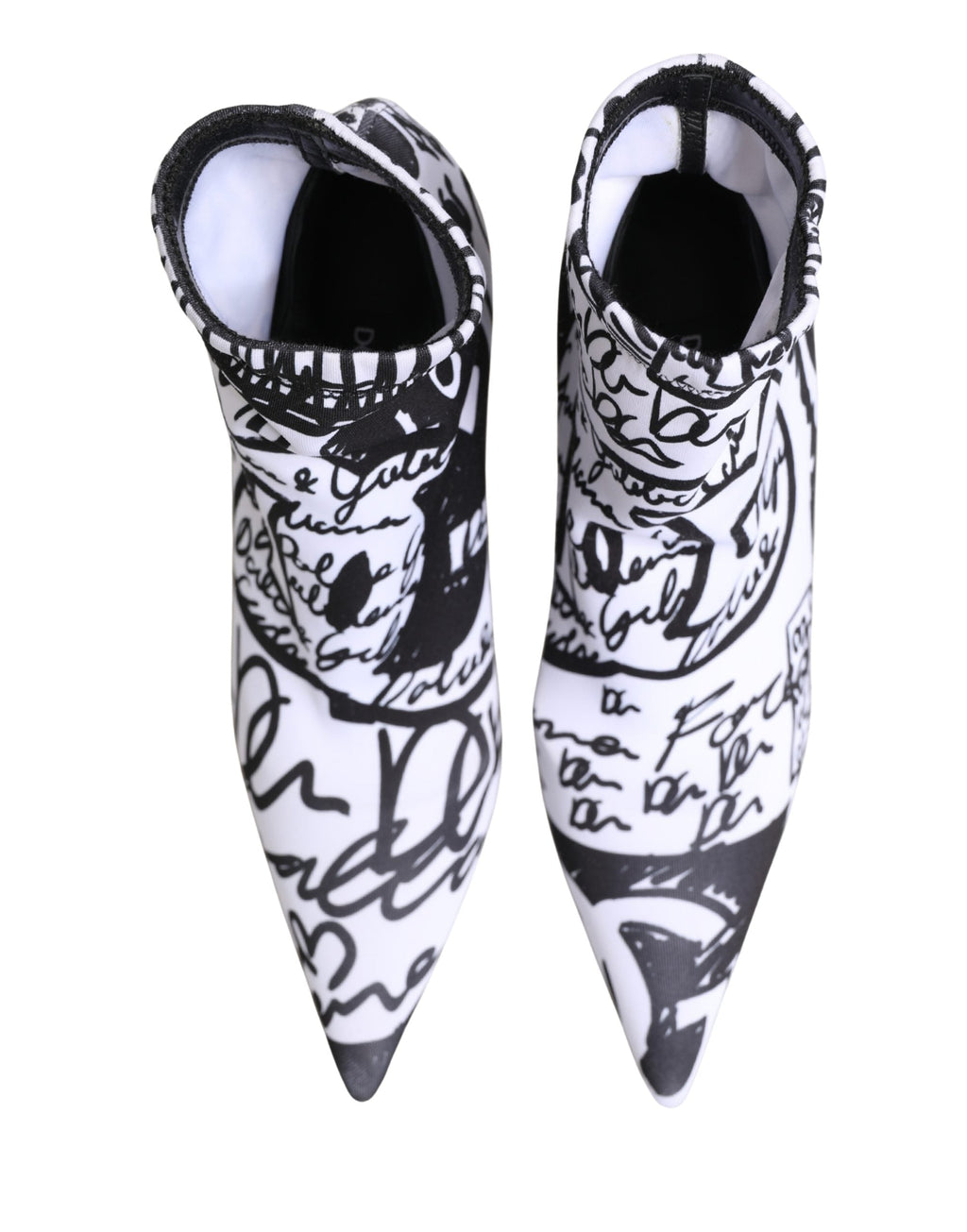 Dolce & Gabbana White Graffiti Stretch Ankle Boots Shoes