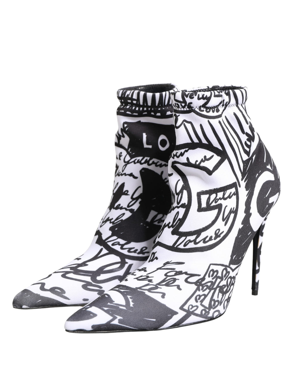 Dolce & Gabbana White Graffiti Stretch Ankle Boots Shoes
