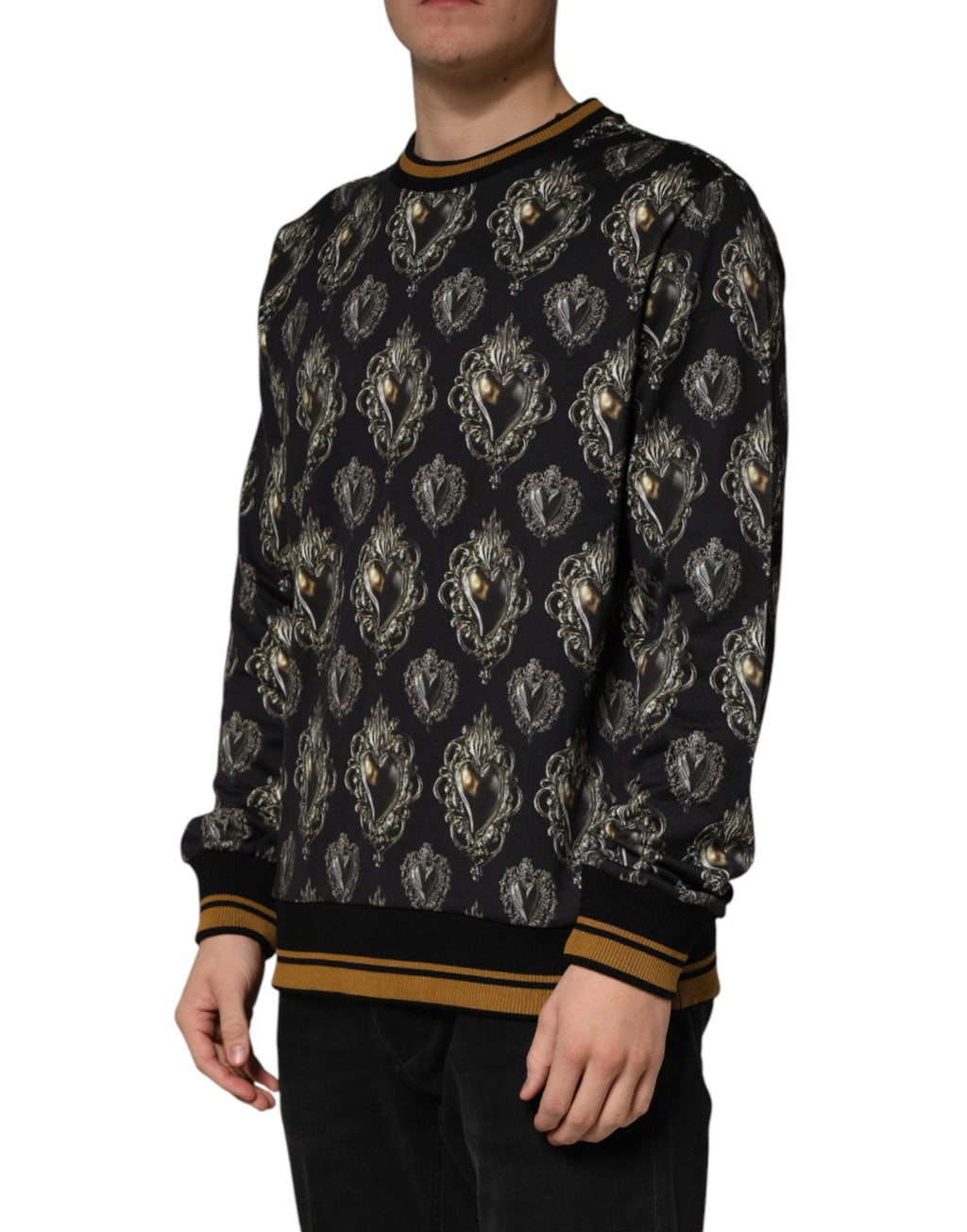 Dolce & Gabbana Black Sacred Heart Cotton Sweatshirt Sweater