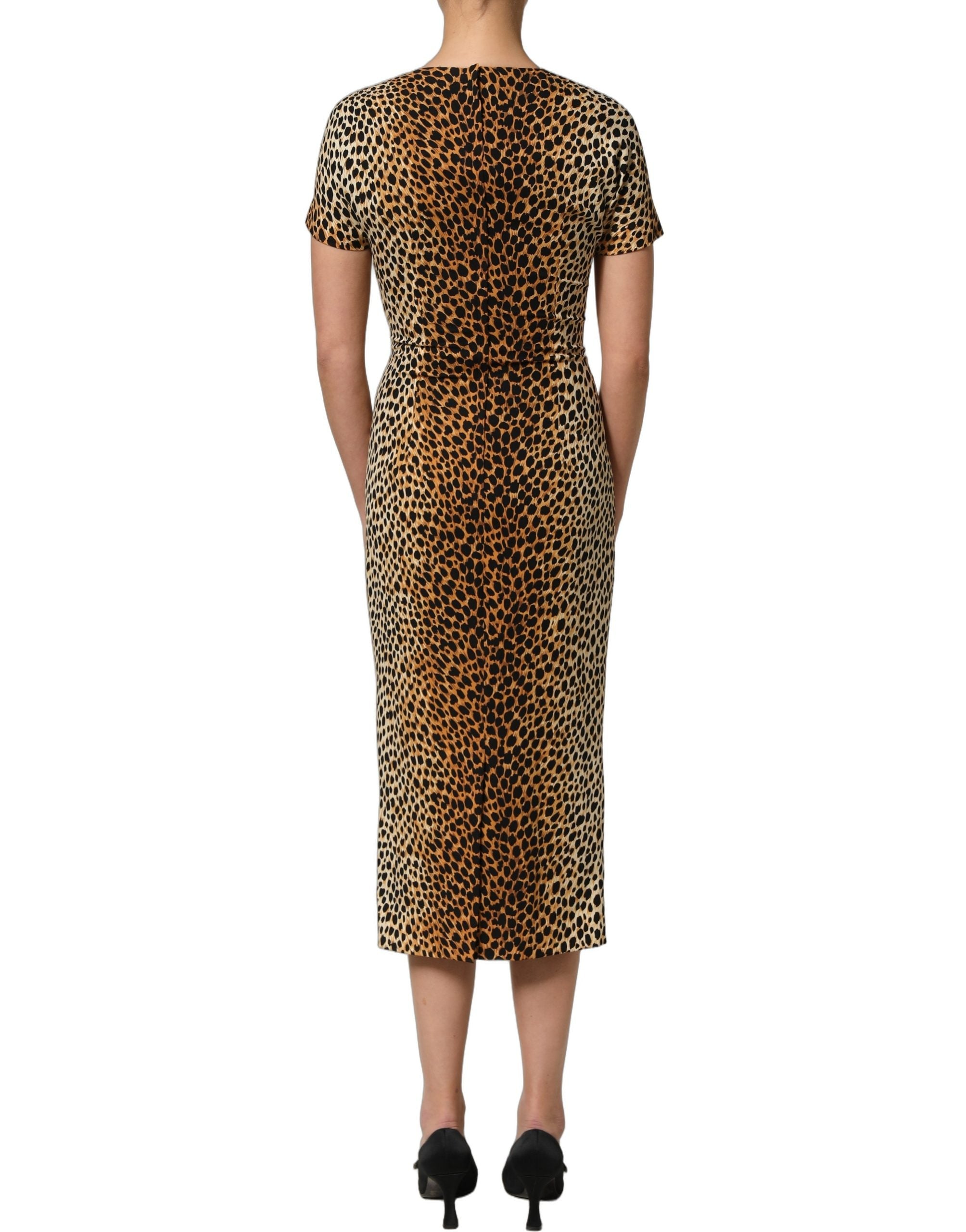 Dolce & Gabbana Brown Leopard Print Silk Sheath Midi Dress