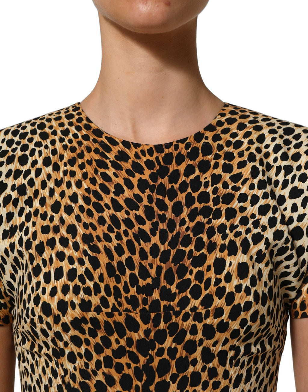 Dolce & Gabbana Brown Leopard Print Silk Sheath Midi Dress