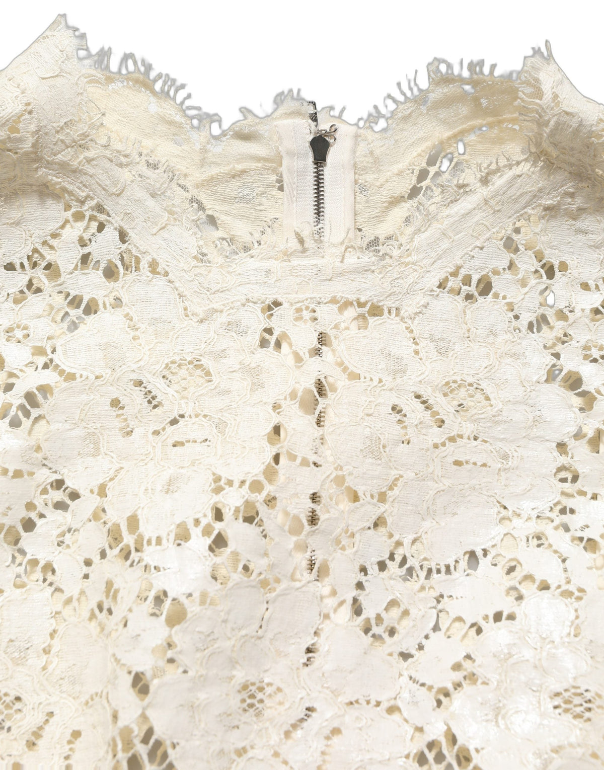 Dolce & Gabbana White Cotton Corded Lace Sleeveless Midi Dress
