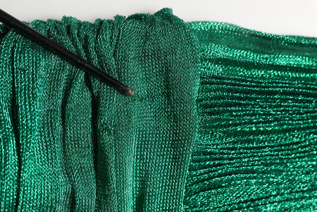 Dolce & Gabbana Metallic Green Sleeveless Plissé Gown Dress