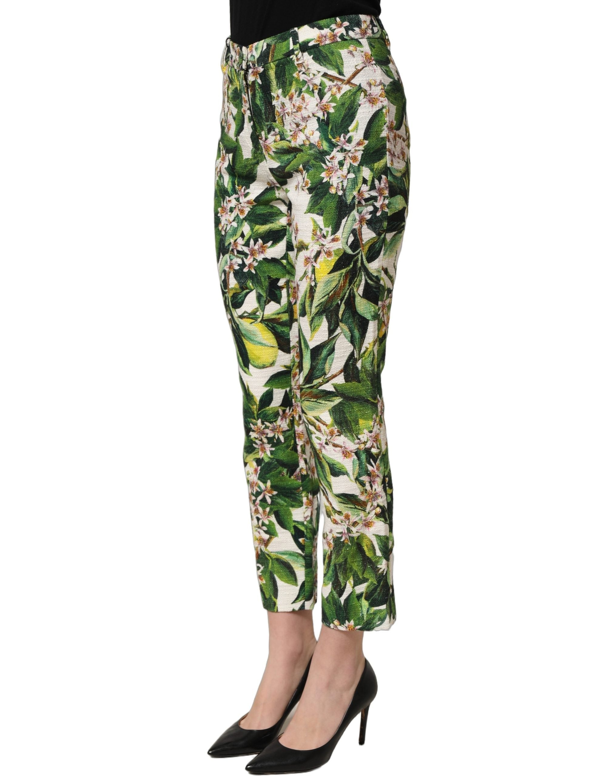 Dolce & Gabbana White Floral Print Cropped Straight Pants