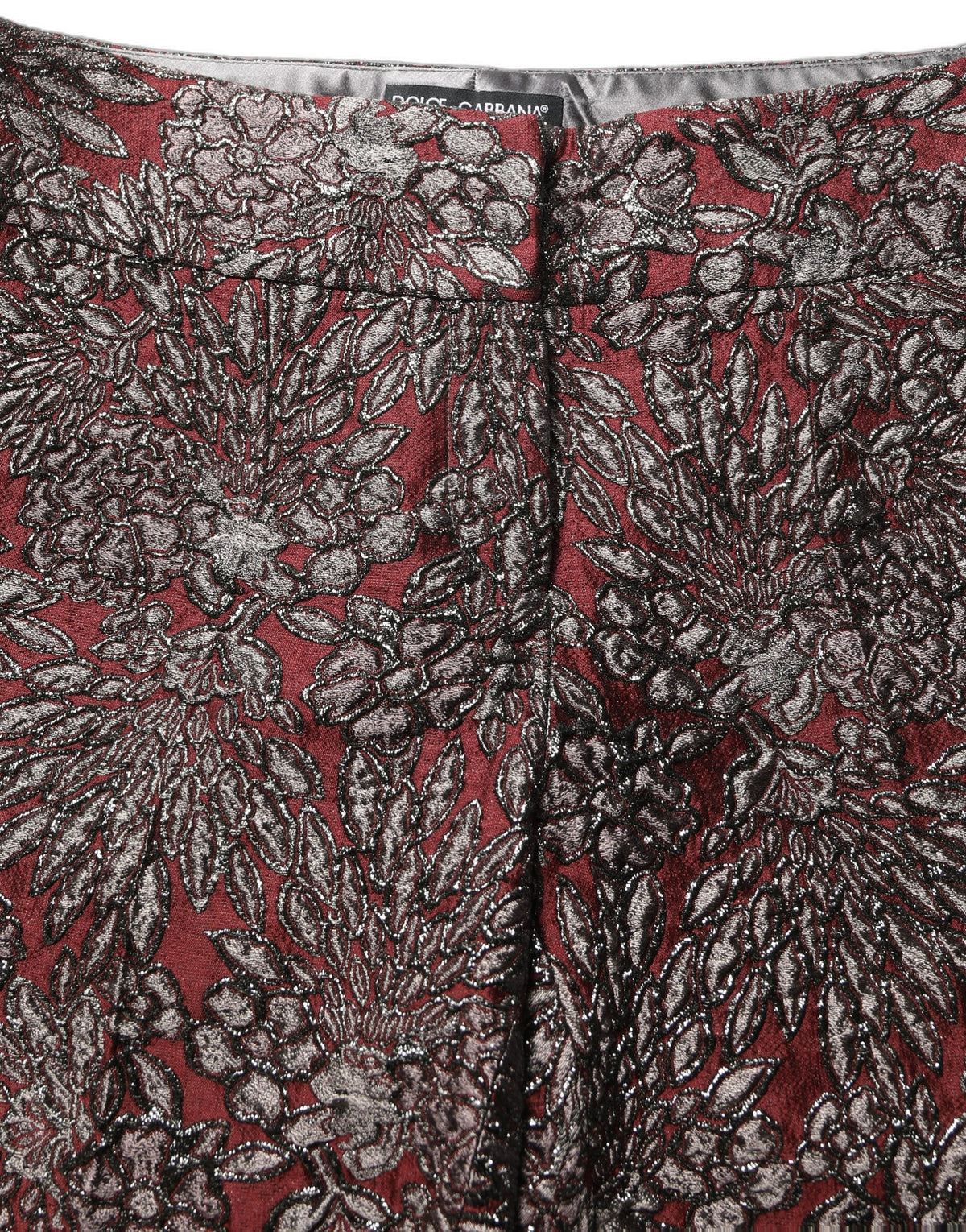 Dolce & Gabbana Burgundy Grey Floral Jacquard Straight Pants