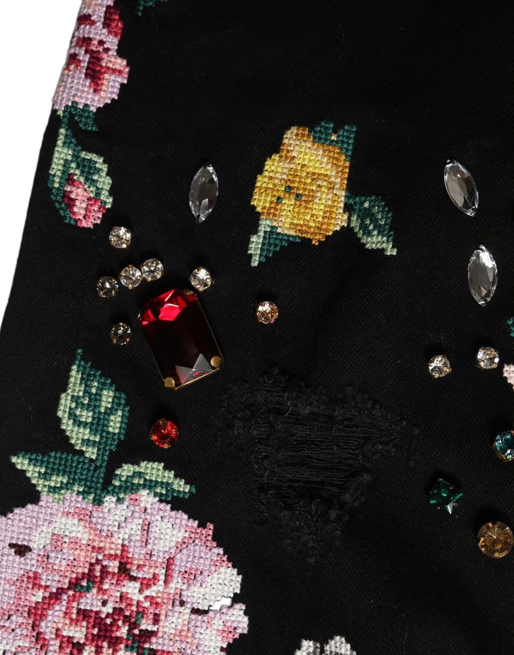 Dolce & Gabbana Black Floral Cotton High Waist Tapered Pants