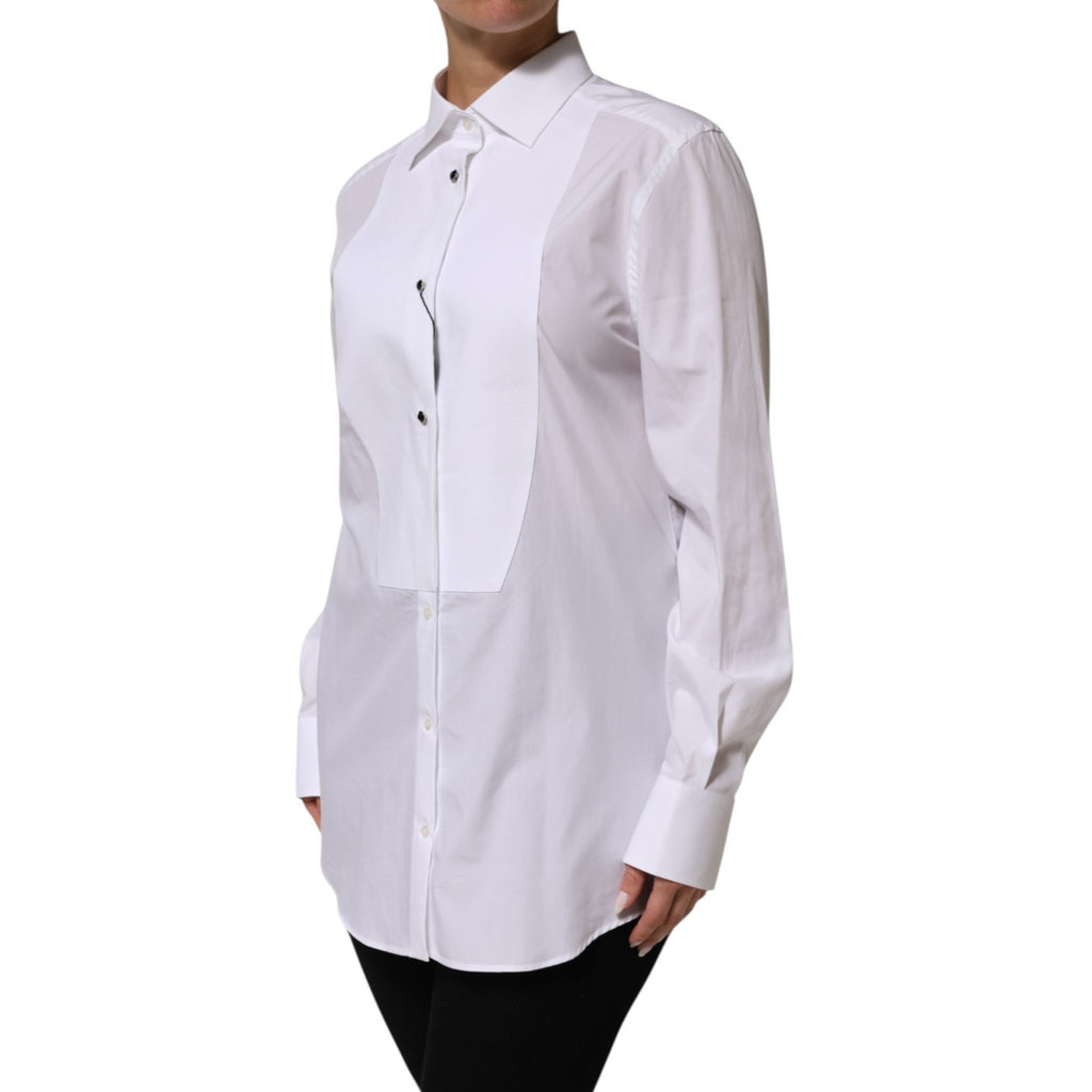 White Cotton Tuxedo Bib Long Sleeve Dress Shirt