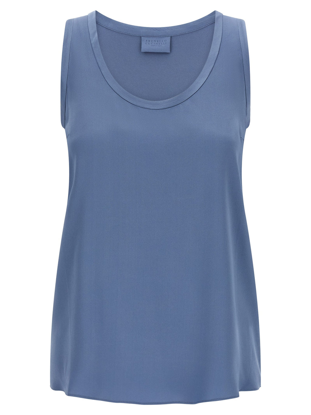 Brunello Cucinelli Blue Silk Sleeveles T-Shirt