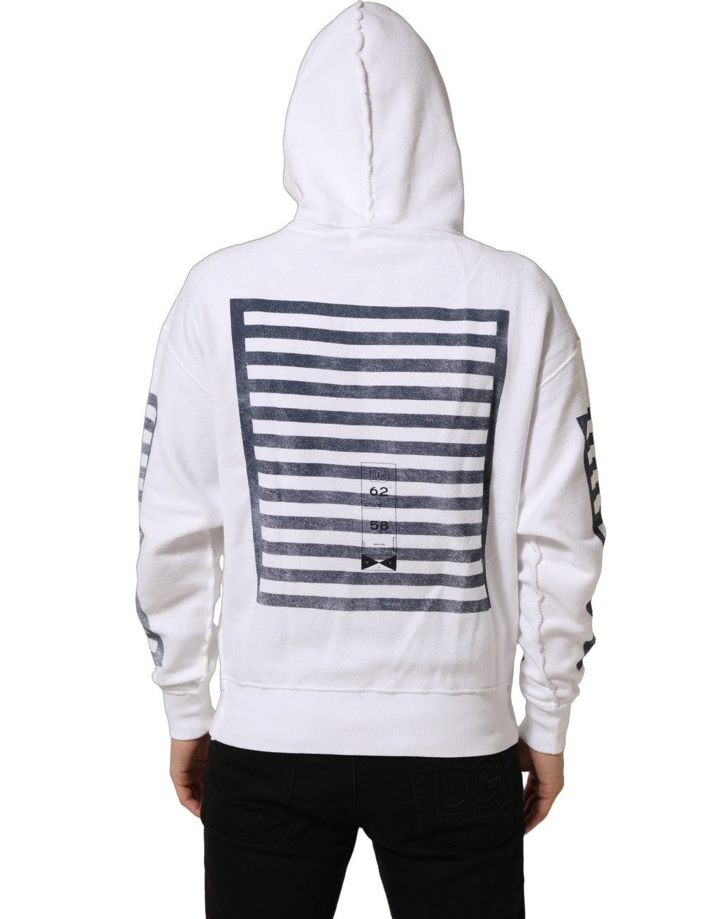 Dolce & Gabbana White Blue Stripe Hooded Sweatshirt Sweater