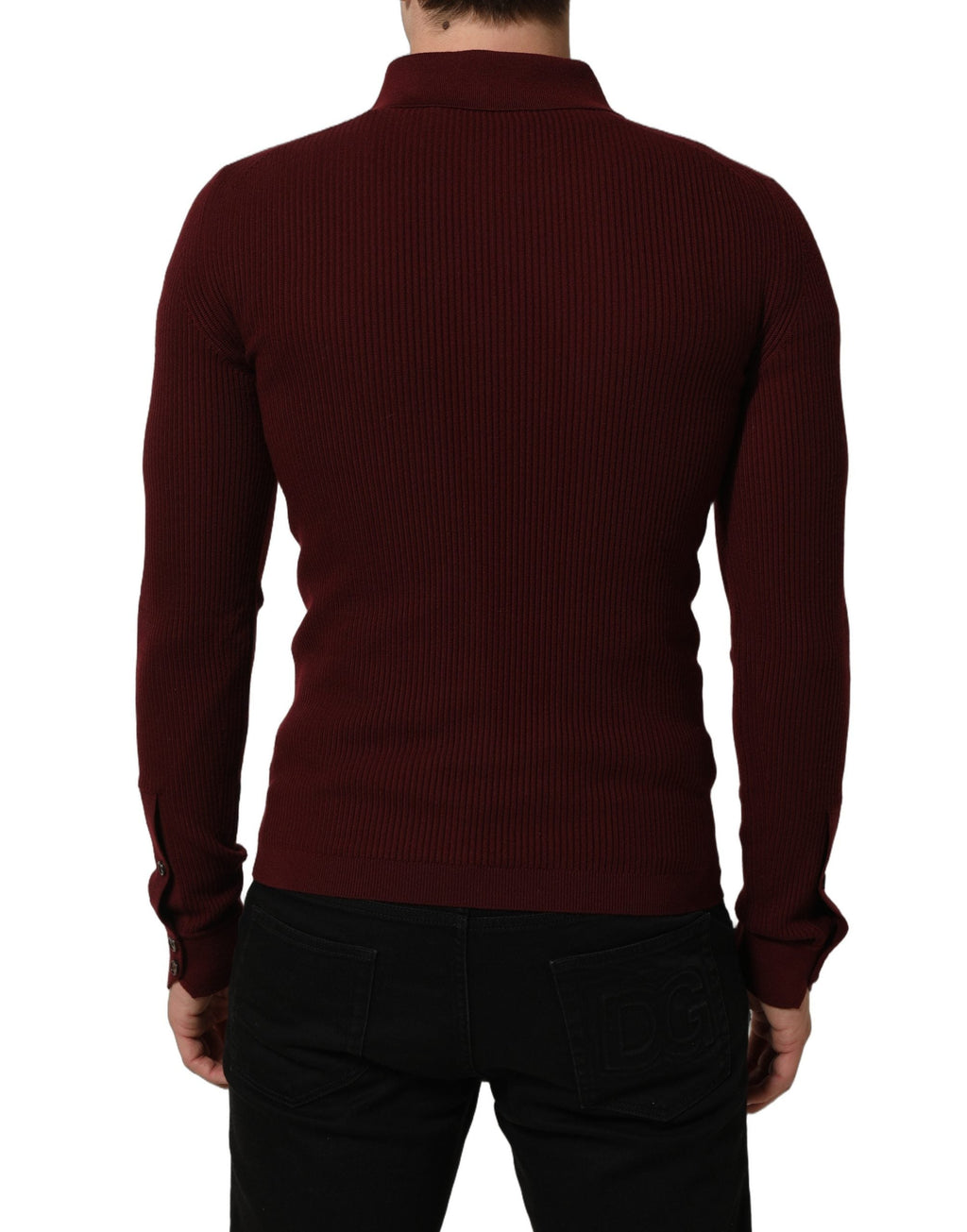 Dolce & Gabbana Burgundy Wool Button Down Cardigan Sweater