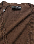 Dolce & Gabbana Brown Flax Buttoned V-neck Pullover Sweater