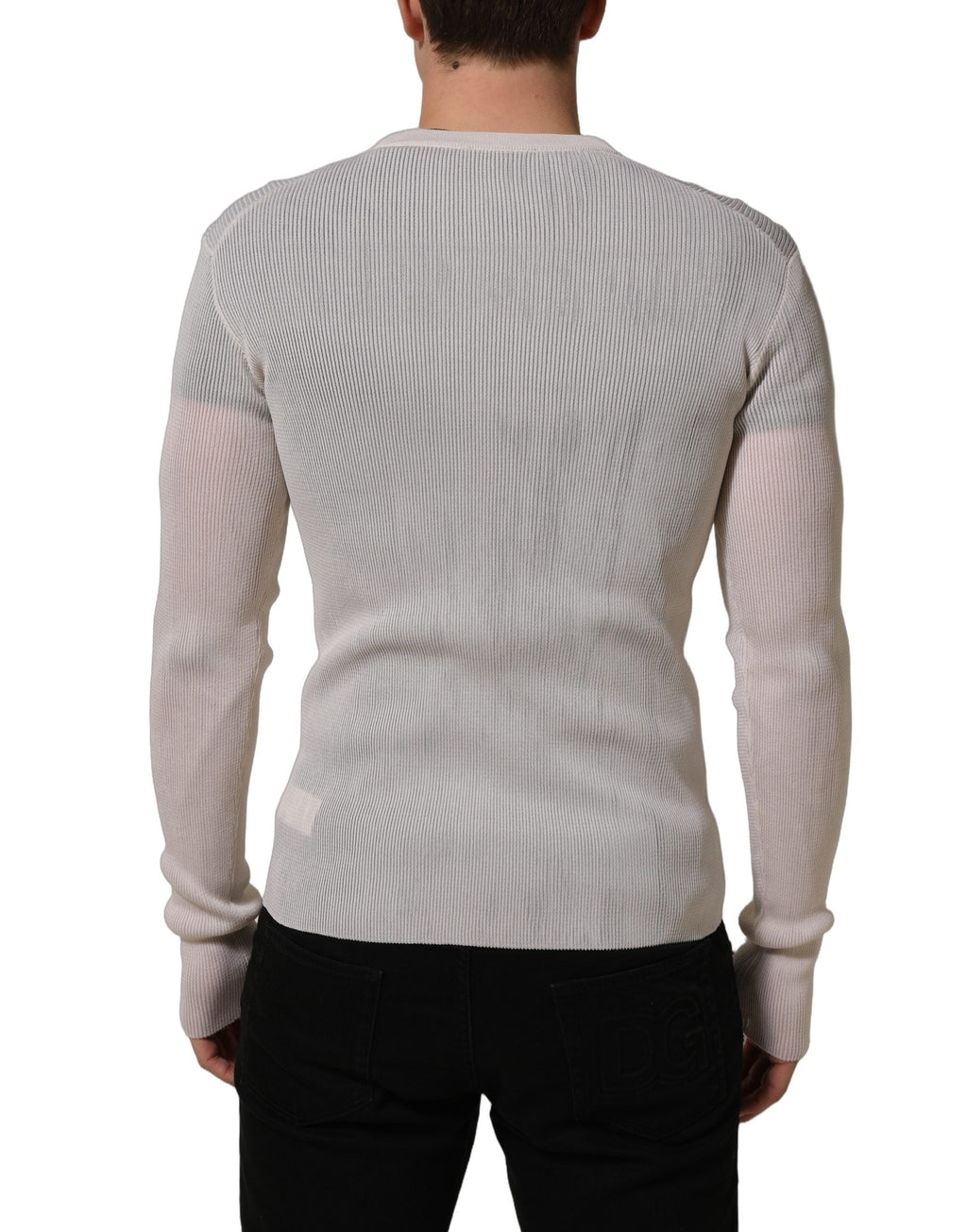 Dolce & Gabbana White Silk Crew Neck Men Pullover Sweater