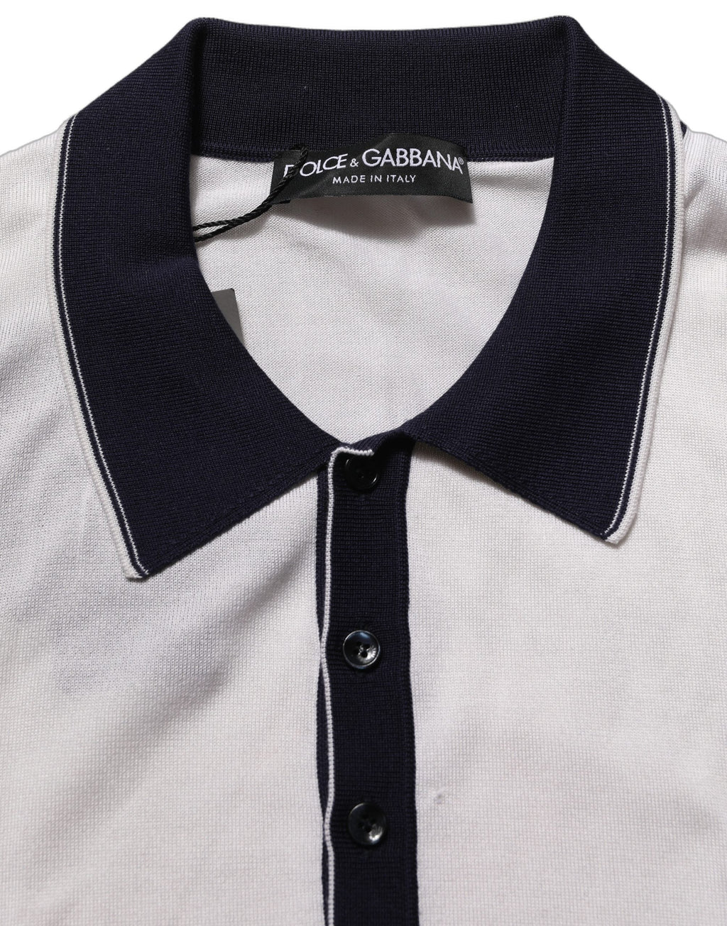 Dolce & Gabbana White Silk Collared Henley Pullover Sweater