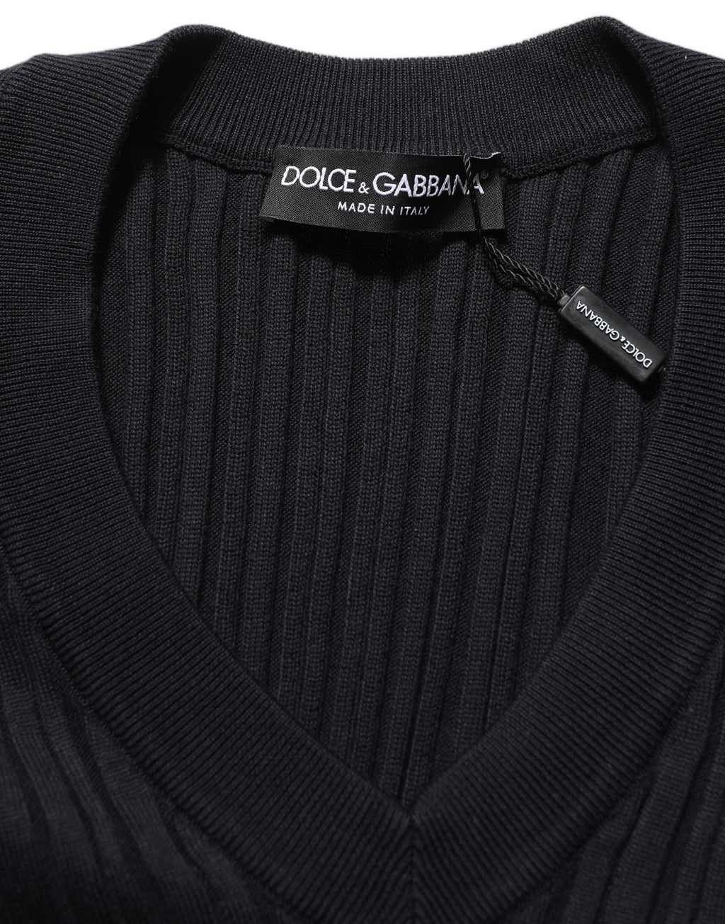 Dolce & Gabbana Black Silk Blend V-neck Pullover Men Sweater