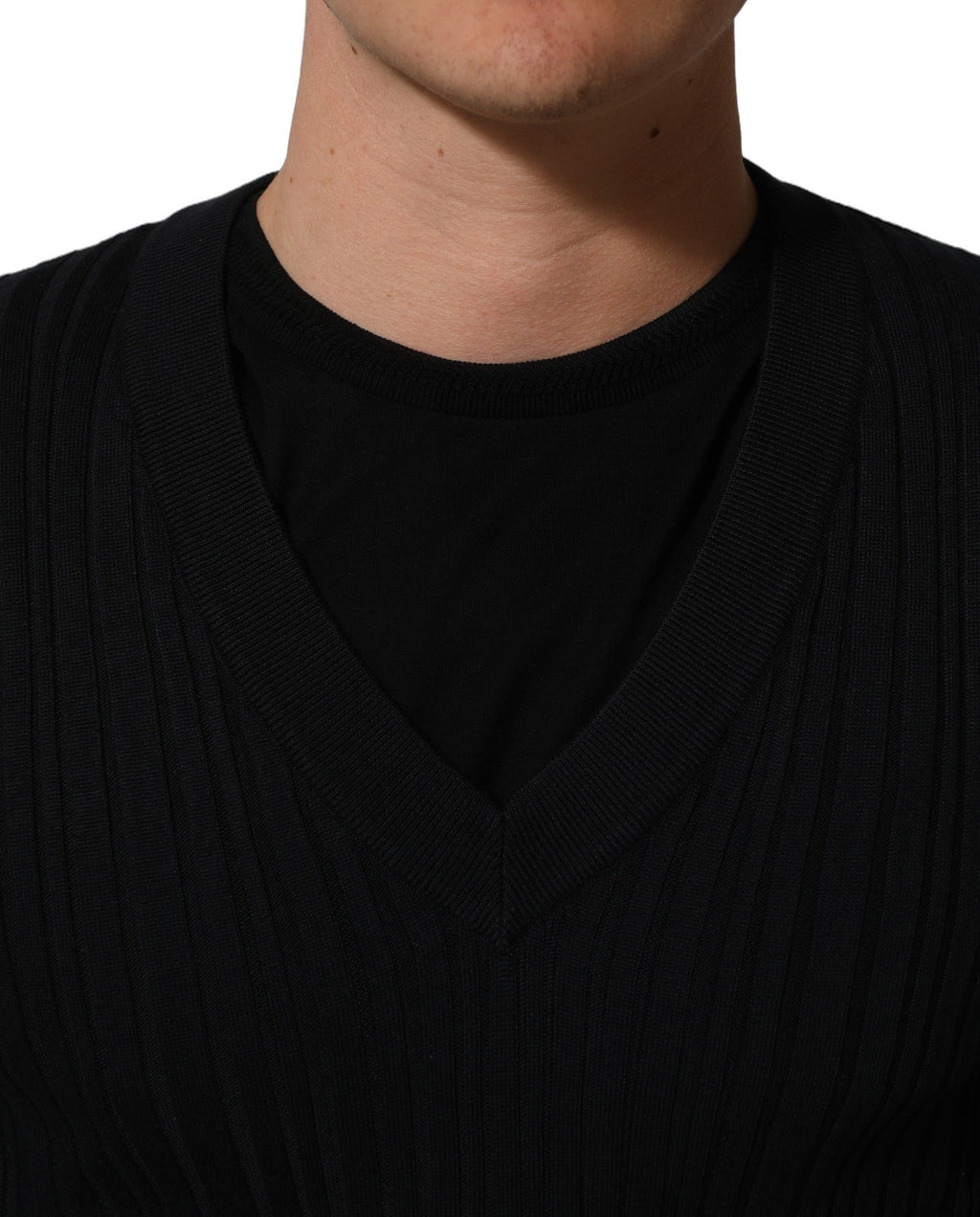 Dolce & Gabbana Black Silk Blend V-neck Pullover Men Sweater