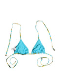 Dolce & Gabbana Blue Floral Print Nylon Halter Bikini Top Swimwear