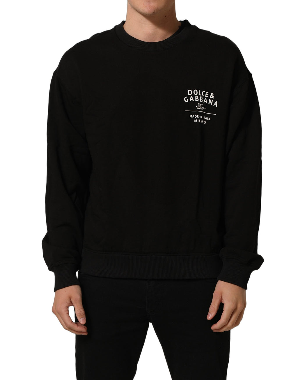 Dolce & Gabbana Black Cotton Logo Print Sweatshirt Sweater