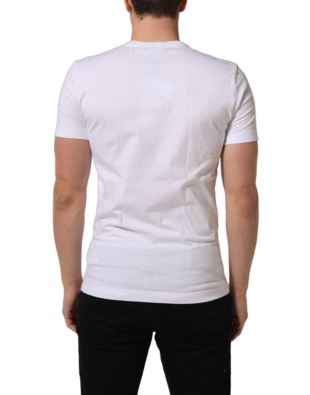 Dolce & Gabbana White DG Logo Cotton Crew Neck Men T-shirt