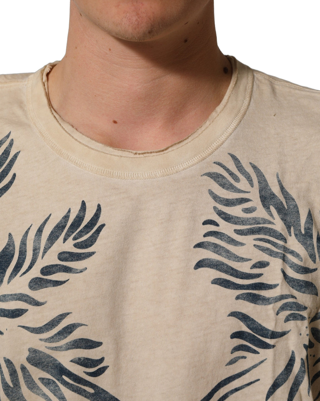 Dolce & Gabbana Beige Cotton Graphic Print Crew Neck T-shirt