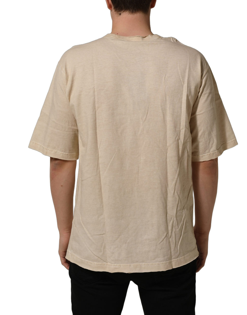 Dolce & Gabbana Beige Cotton Graphic Print Crew Neck T-shirt