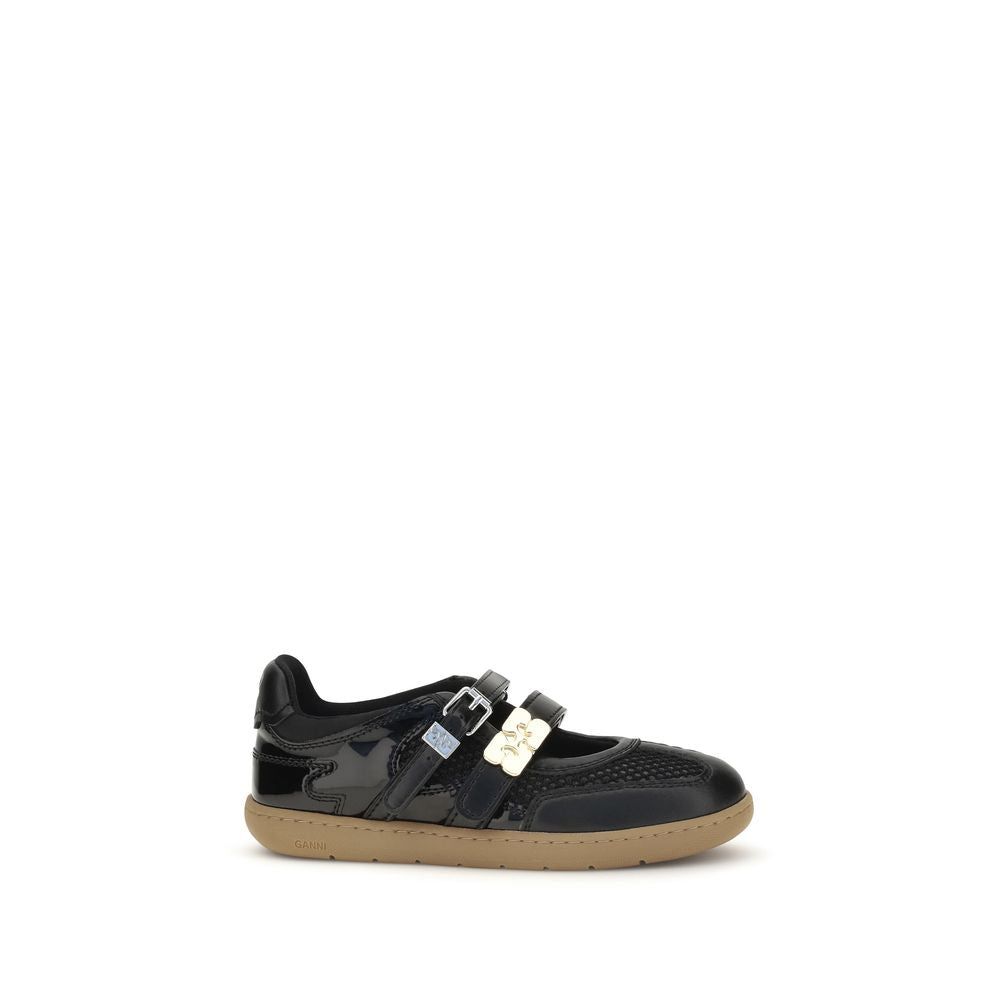 Ganni Black Recycled Leather Ballet Flats