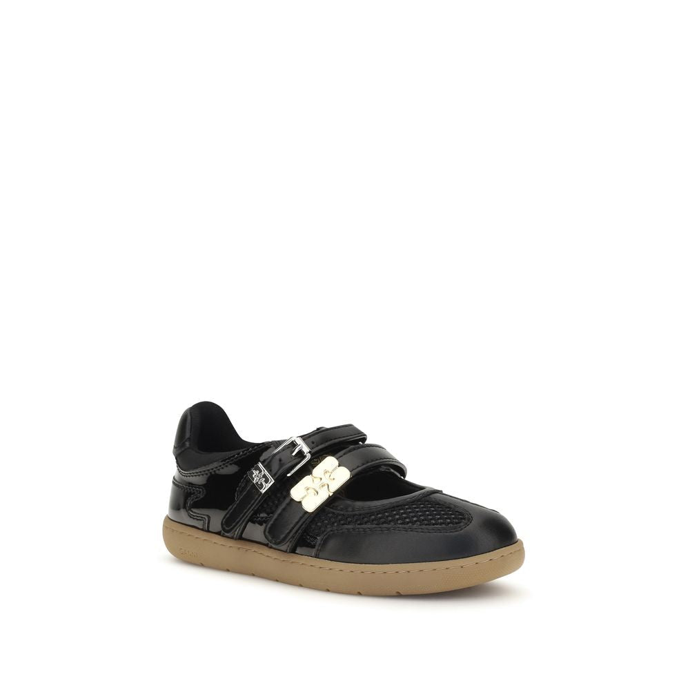 Ganni Black Recycled Leather Ballet Flats