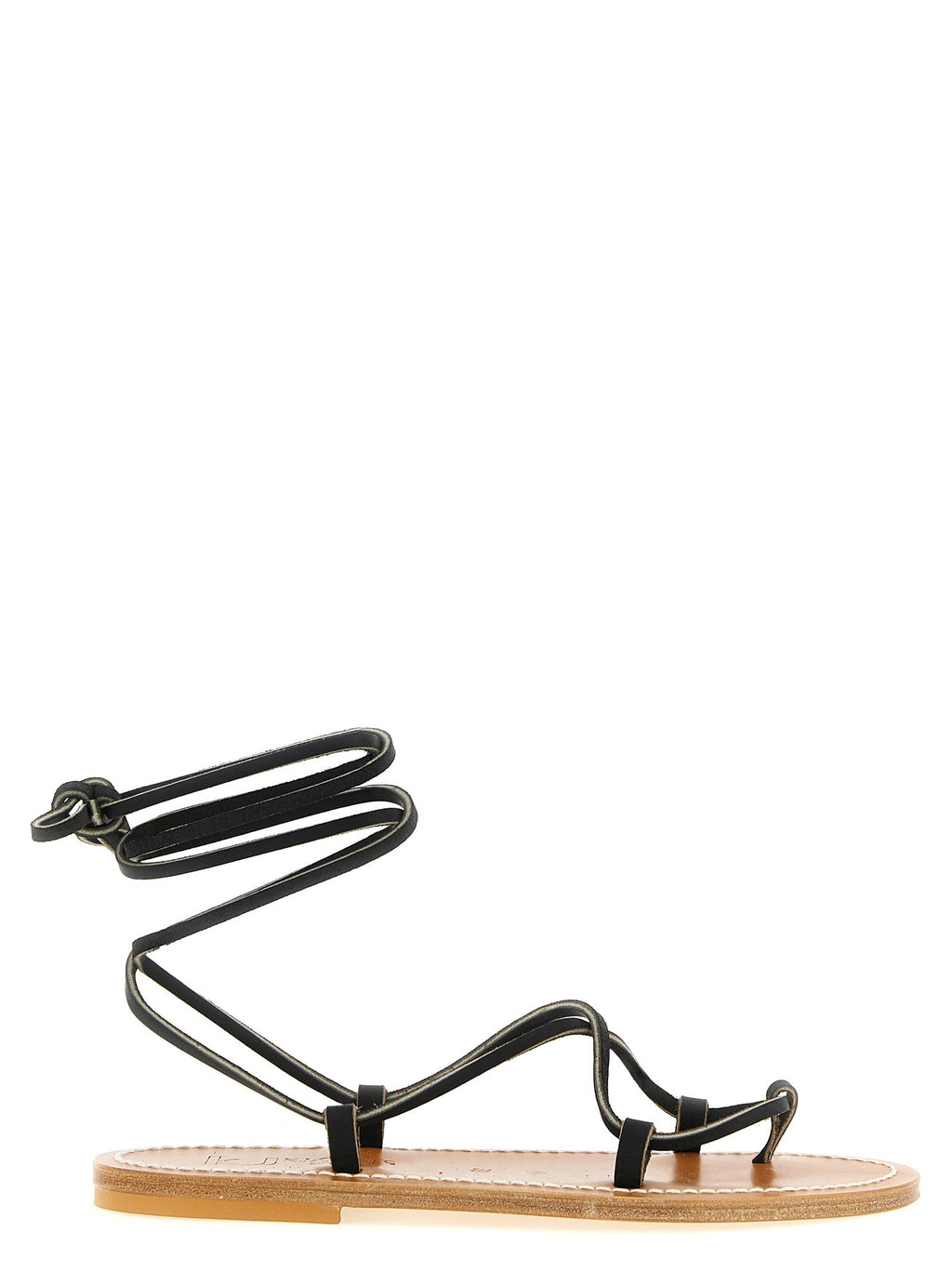 K.JACQUES SAINT TROPEZ Black Cowhide Flat Sandals
