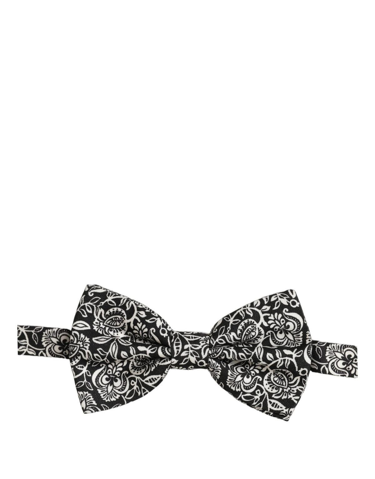 Dolce & Gabbana Tie Black White Paisley Silk Adjustable Neck Papillon Bow