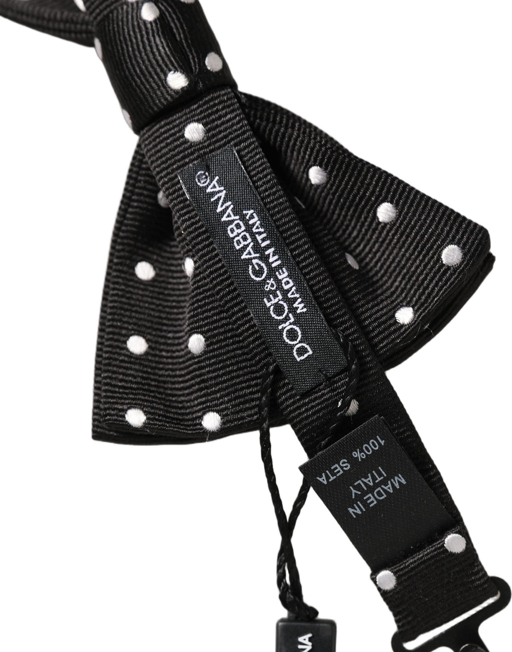 Dolce & Gabbana Black White Polka Dot Adjustable Neck Papillon Bow Tie