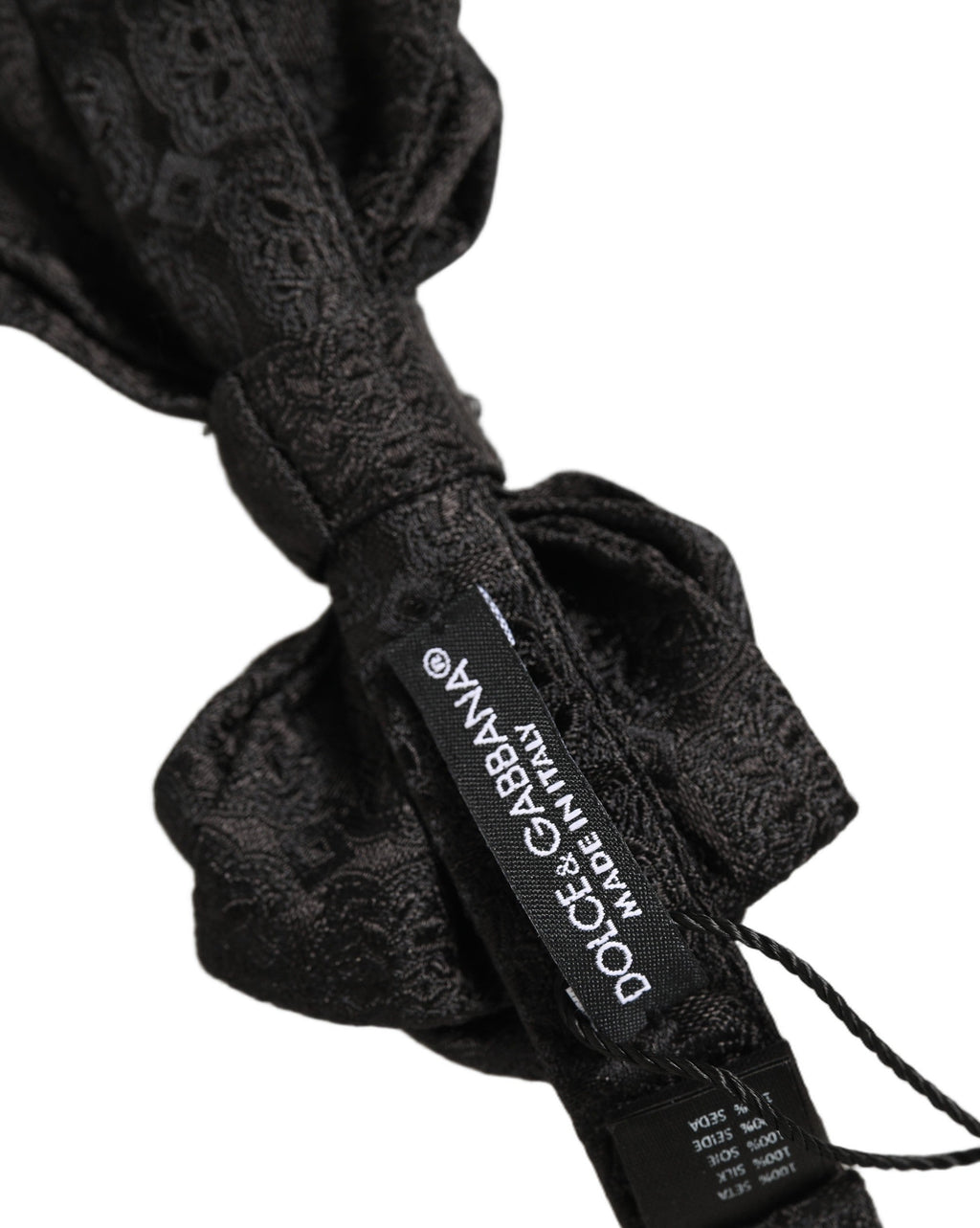 Dolce & Gabbana Men Black Paisley Silk Adjustable Neck Papillon Bow Tie