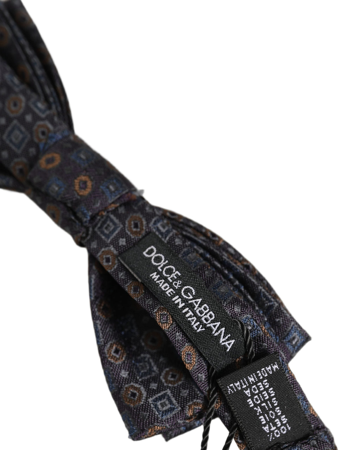 Dolce & Gabbana Men Dark Gray Geometric Adjustable Neck Bow Tie