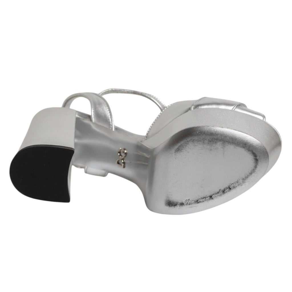 Dolce & Gabbana Silver Logo Ankle Strap Heels Sandals Shoes