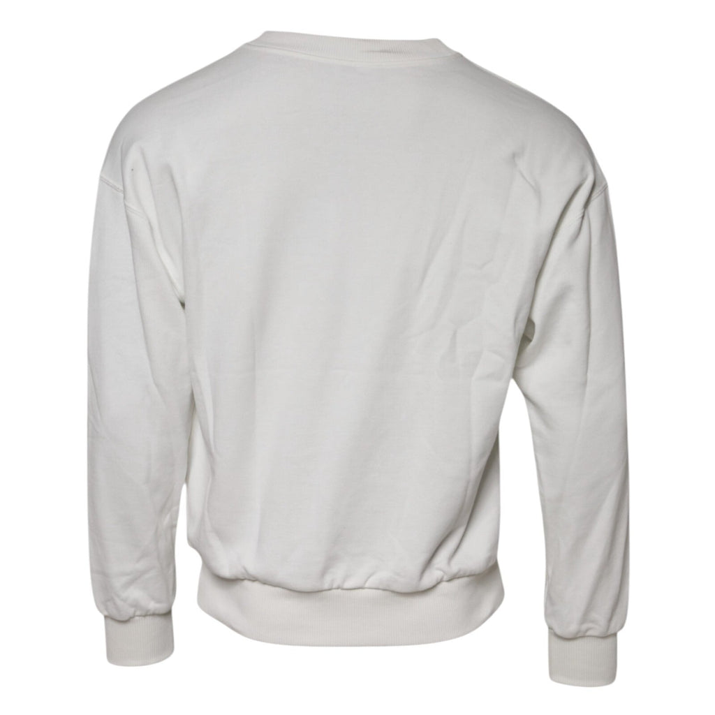 Dolce & Gabbana White Embossed Logo Cotton Crew Neck Sweater