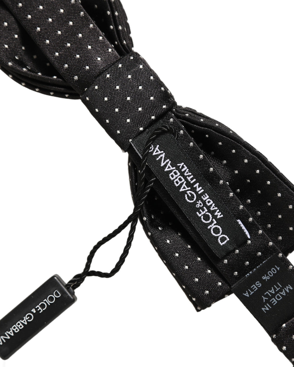 Dolce & Gabbana Black White Polka Dot Adjustable Neck Papillon Bow Tie