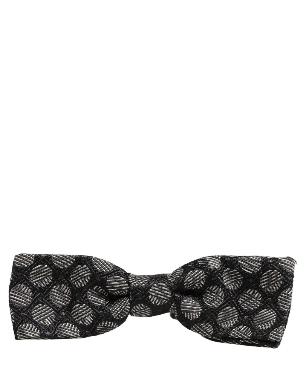 Dolce & Gabbana Dark Gray White Geometric Silk Adjustable Neck Papillon Bow Tie
