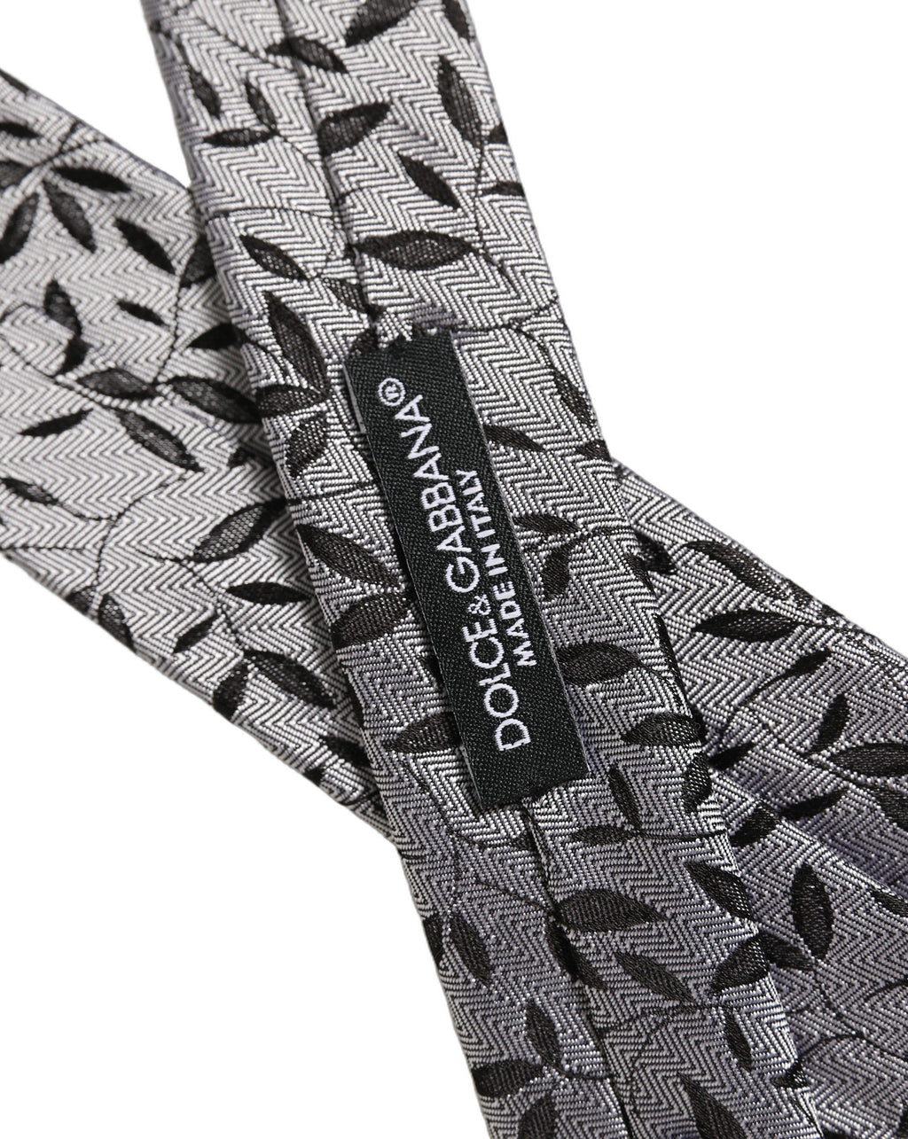 Dolce & Gabbana Men Gray Leaf Pattern Silk Adjustable Tied Necktie Tie