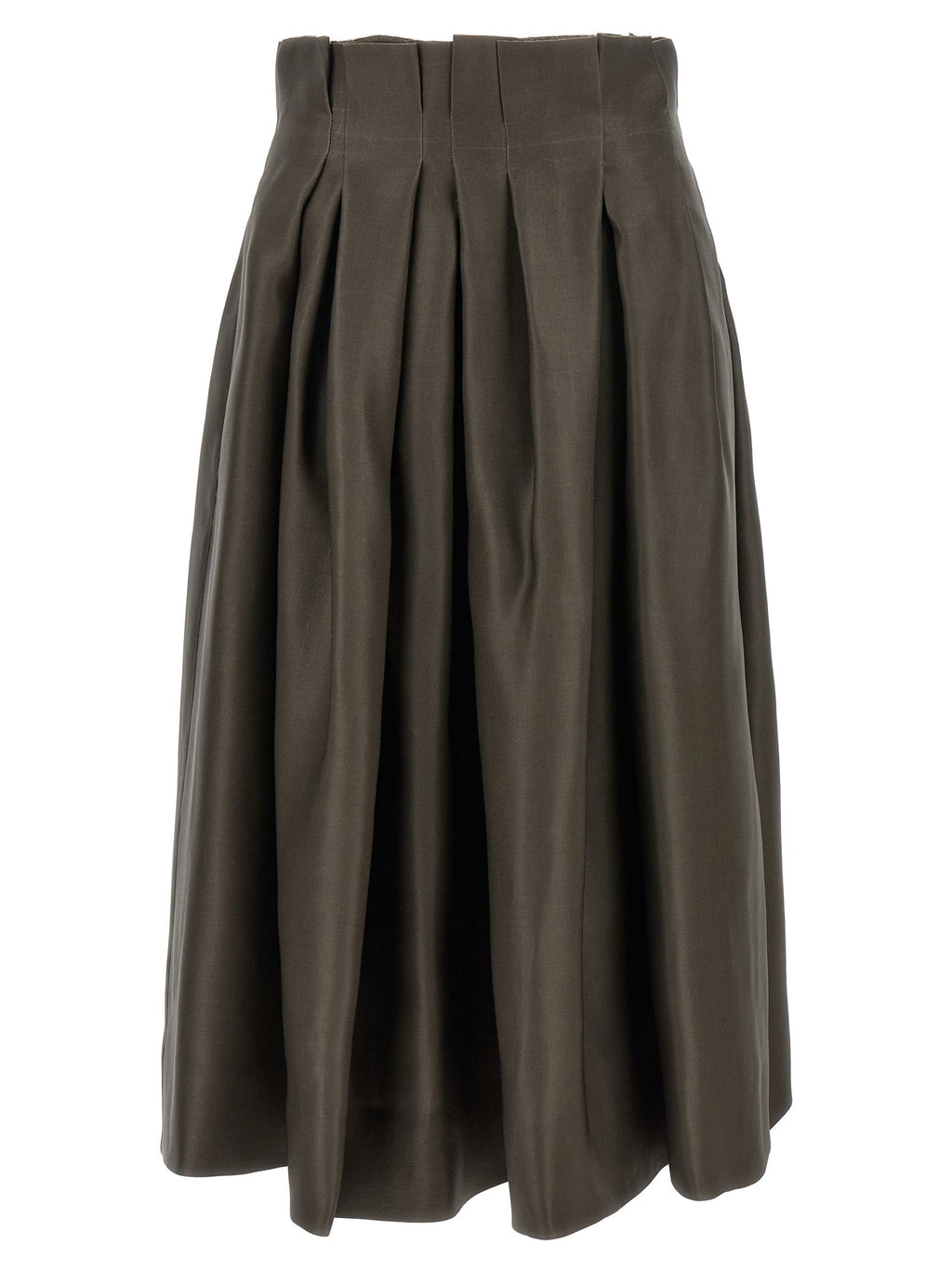 Khaite Brown Silk Midi Skirt