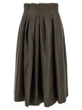 Khaite Brown Silk Midi Skirt